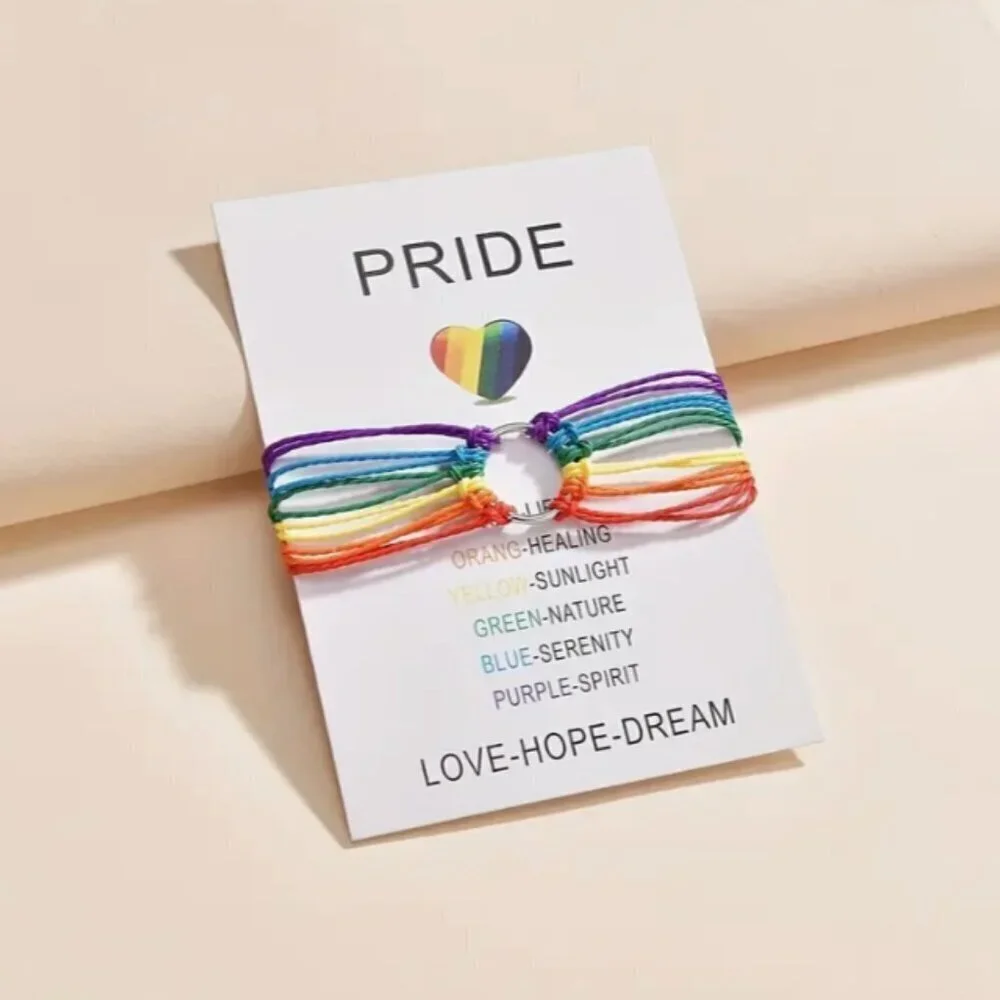 Pride LGBTQ Plus Rainbow Wax Cord Bracelet on Pride Display Card